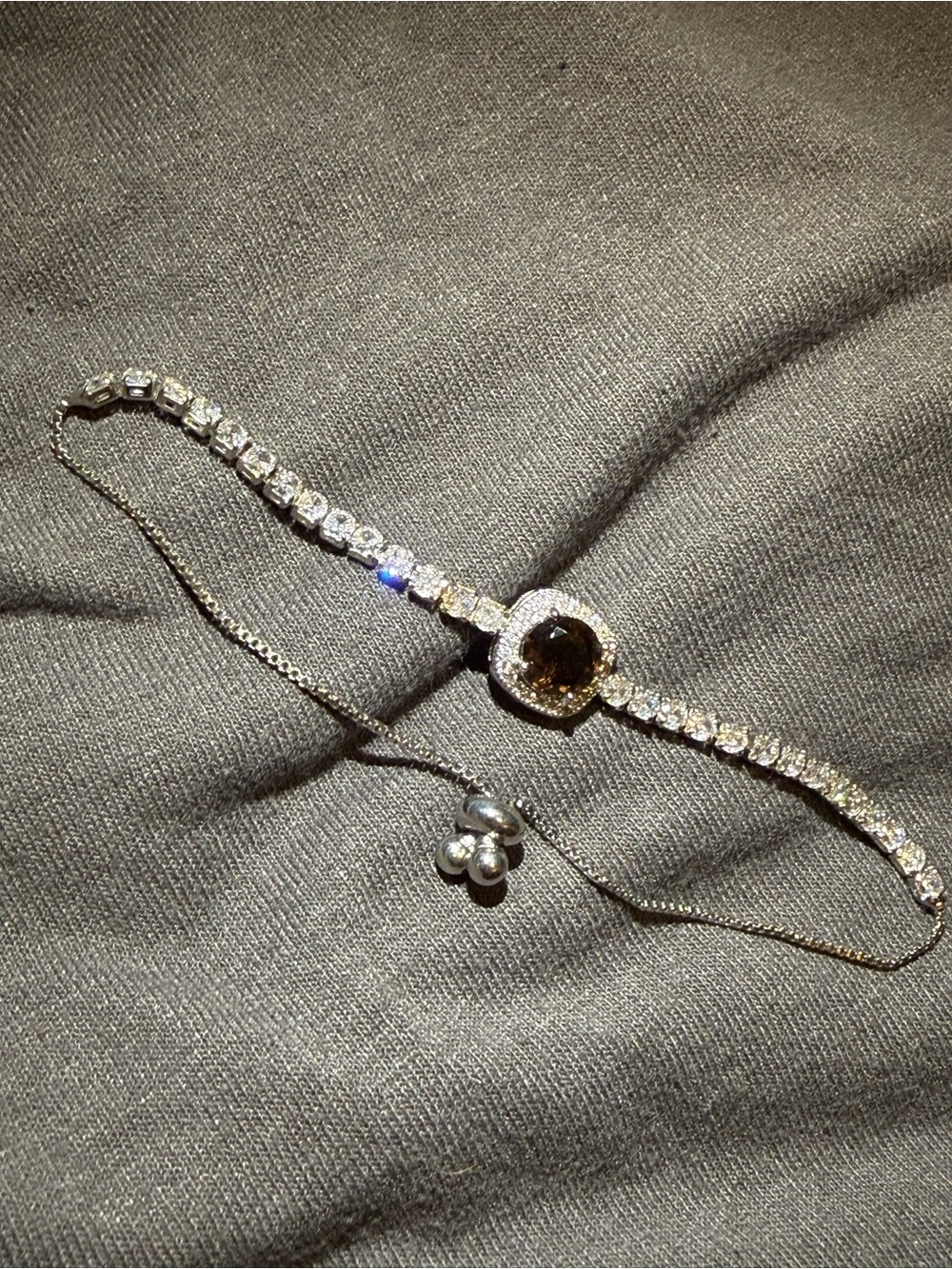 Smokey Quartz Center Tennis Bracelet adjustable